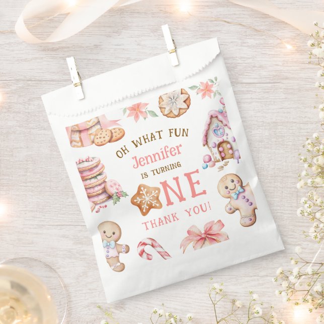 Oh What Fun Gingerbread 1st Birthday Favour Bag (Clipped)