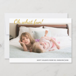 Oh what fun gold glitter Christmas photo Holiday Card