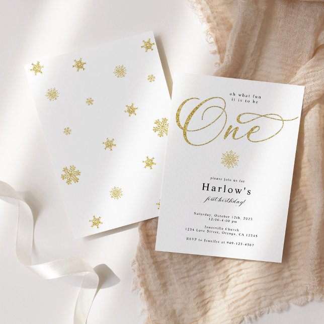 Oh what Fun Gold Snowflake 1st Birthday Invitation (Creator Uploaded)