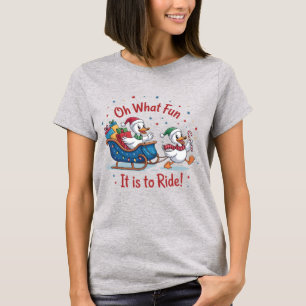 Oh What Fun Goose Sleigh Ride Christmas Art T-Shirt