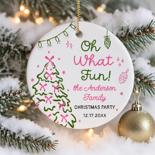 Oh What Fun Hand Drawn Christmas Holiday Party Ceramic Ornament