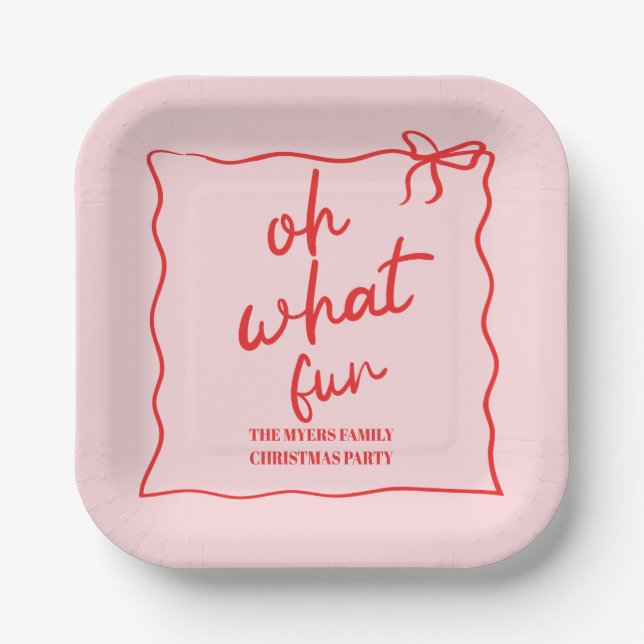 Oh What Fun Hand drawn Christmas Party Paper Plate (Front)