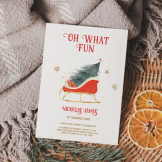 Oh What Fun Holiday 1st Birthday  Invitation