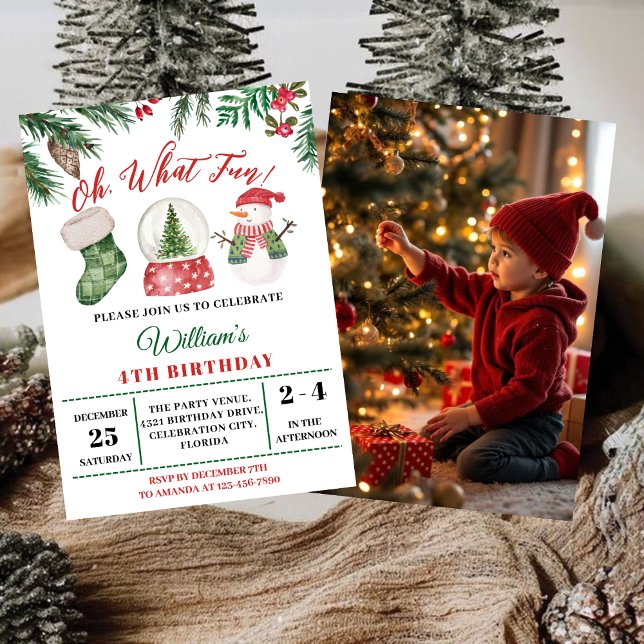 Oh What Fun! Holiday winter Christmas 4th Birthday Invitation (Creator Uploaded)