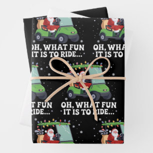 Oh, What Fun Is It To Ride Santa Golf Christmas Wrapping Paper Sheet