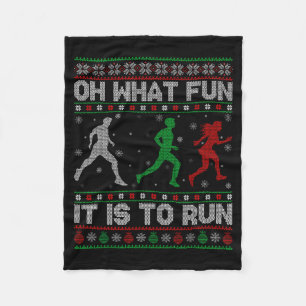 Oh What Fun Is It To Run Ugly Christmas Sweater Ru Fleece Blanket