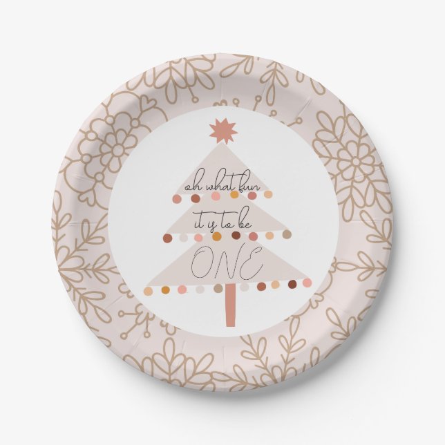 Oh What Fun It Is To Be ONE Boho Christmas Paper P Paper Plate (Front)