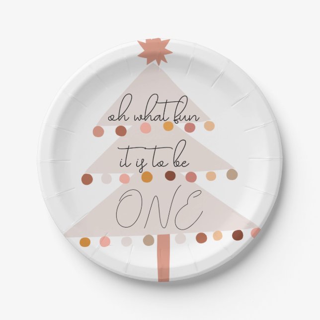 Oh What Fun It Is To Be ONE Boho Christmas Paper Plate (Front)
