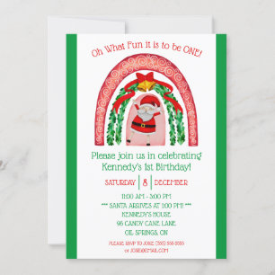 Oh What Fun it is to be One! Santa First Birthday Invitation