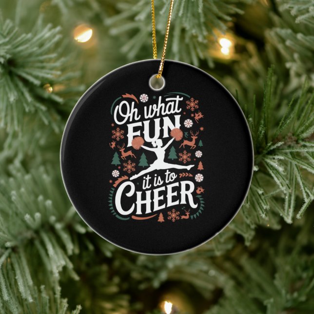 Oh What Fun It Is To Cheer Ugly Cheerleading Xmas Ceramic Ornament (Tree)