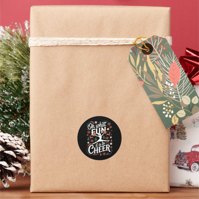 Oh What Fun It Is To Cheer Ugly Cheerleading Xmas Classic Round Sticker (Holiday)