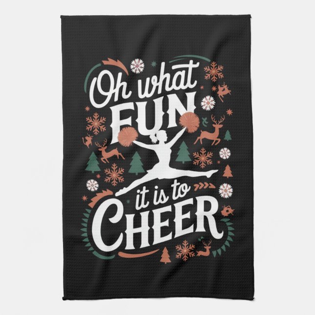 Oh What Fun It Is To Cheer Ugly Cheerleading Xmas Kitchen Towel (Vertical)