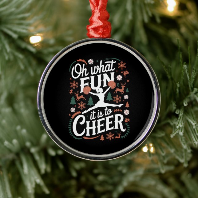 Oh What Fun It Is To Cheer Ugly Cheerleading Xmas Metal Ornament (Tree)