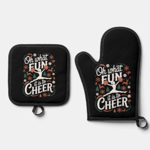 Oh What Fun It Is To Cheer Ugly Cheerleading Xmas Oven Mitt & Pot Holder Set