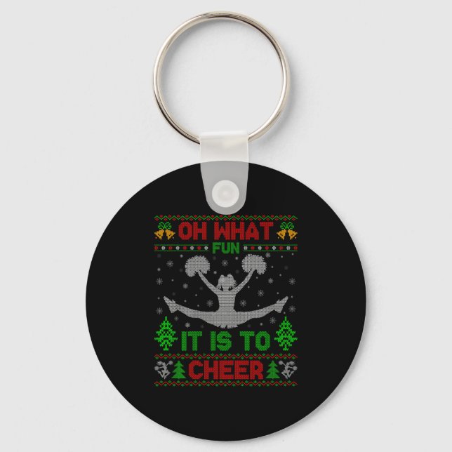 Oh What Fun It Is To Cheer Xmas Cheerleading Ugly  Keychain (Front)