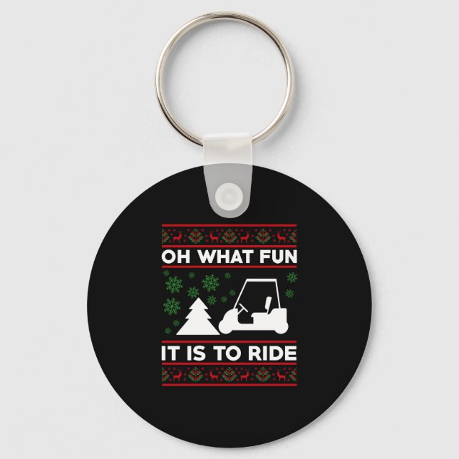 Oh What Fun It Is To Ride Golf Cart Christmas Keychain (Front)