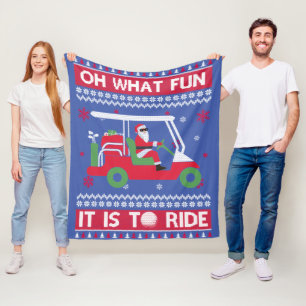 Oh What Fun It Is To Ride Golf Ugly Christmas Xmas Fleece Blanket