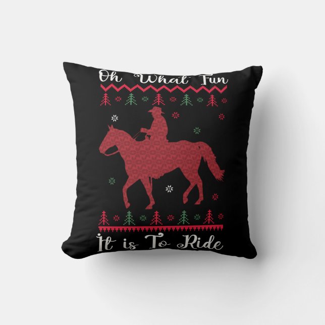 Oh What Fun It Is To Ride Horse Christmas Throw Pillow (Front)