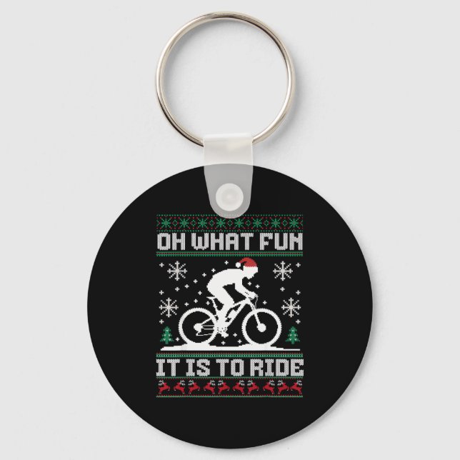 Oh What Fun It Is To Ride Mountain Bike Biker Chri Keychain (Front)