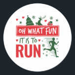 Oh What Fun It Is to Run Christmas Running Runner Classic Round Sticker<br><div class="desc">This festive runner Christmas design is sure to please all types of runners,  whether you jog,  sprint or run distance races</div>