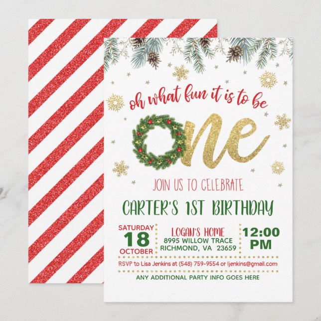 Oh What Fun it to Be One Birthday Invitation Wr (Devant / Derrière)