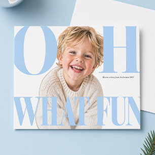 Oh What Fun Light Blue Child Christmas Photo Card