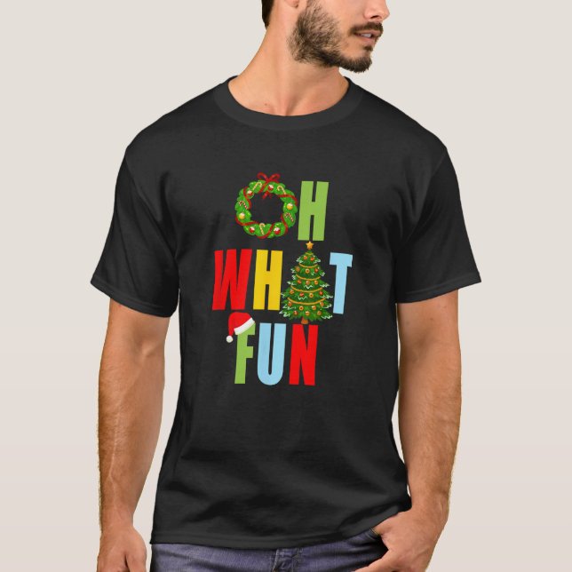 Oh What Fun Merry Christmas Santa Hat  T-Shirt (Front)