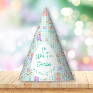 Oh What Fun Mint Gingham Nutcracker Birthday Party Hat