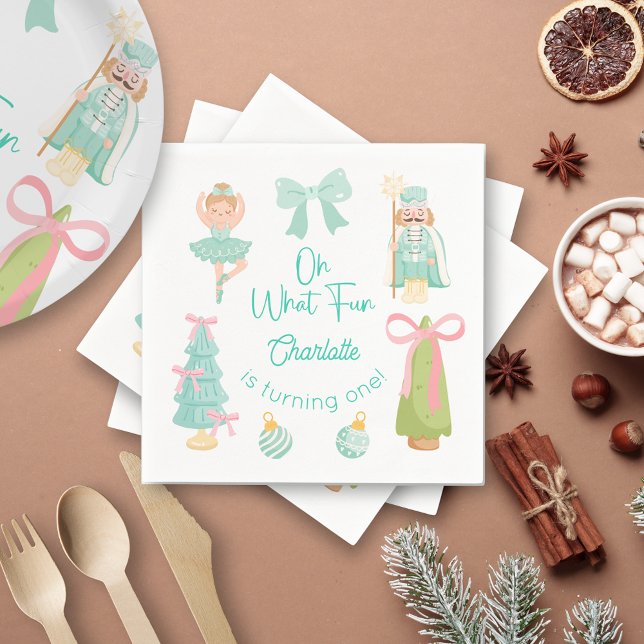 Oh What Fun Mint Nutcracker Birthday Napkin (Creator Uploaded)