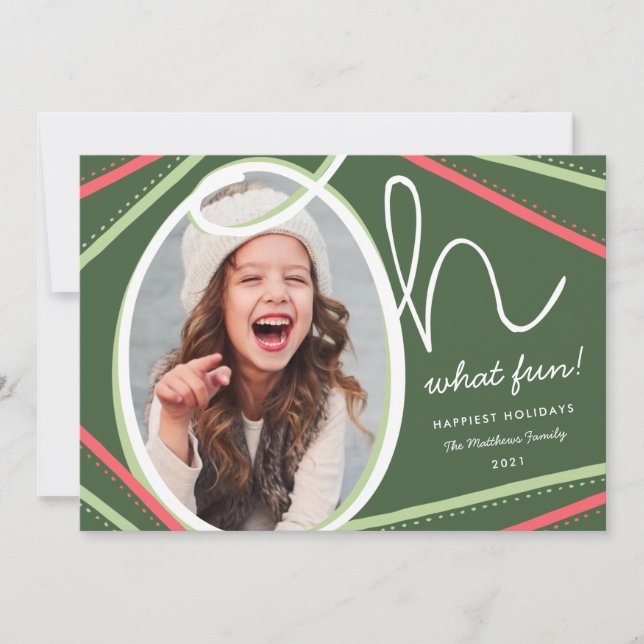 Oh What Fun Modern Colourful Olive Photo Holiday Card (Front)