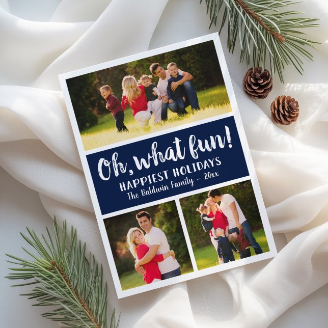 Oh What Fun Navy Script Holiday Photo Collage (Creator Uploaded)