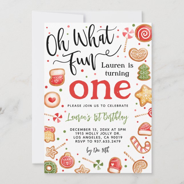Oh What Fun Noël 1er anniversaire Invitation (Devant)