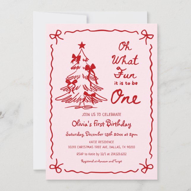 Oh What Fun One Christmas 1st Birthday Photo Invitation (Front)