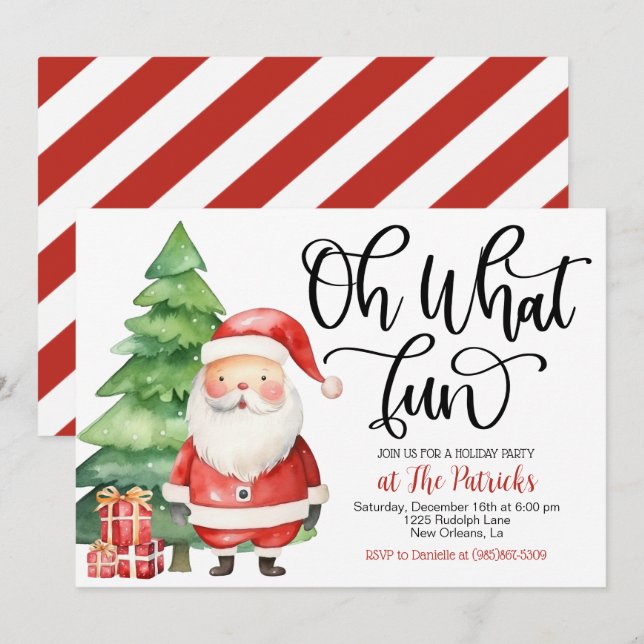 Oh What Fun Père Noël Holiday Party Invitation (Devant / Derrière)