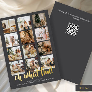 Oh What Fun Photo Christmas Personalized QR Code Foil Holiday Card