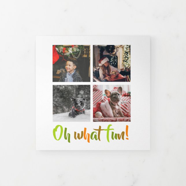 Oh What Fun Photo Personalized Christmas Tri-Fold Holiday Card (Cover)