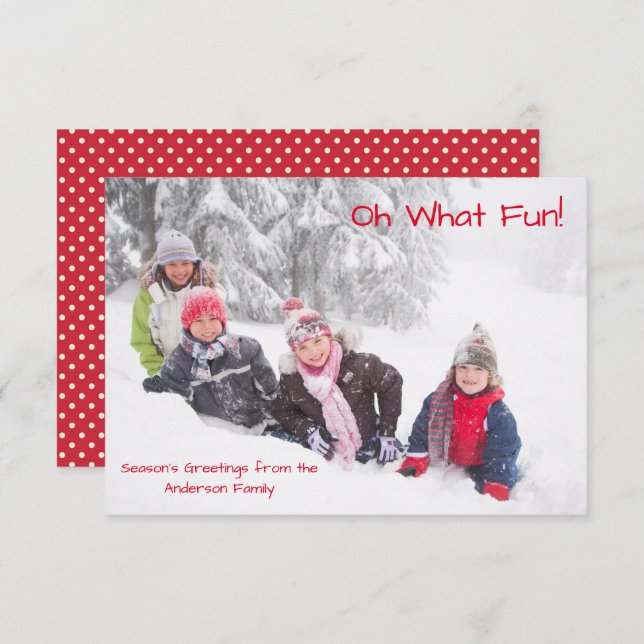 Oh What Fun Photo Red Dots - 3x5 Christmas Card (Front/Back)
