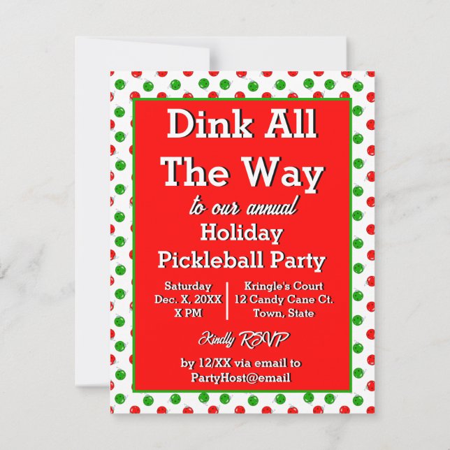 Oh What Fun Pickleball Ornaments Holiday Invitation (Back)
