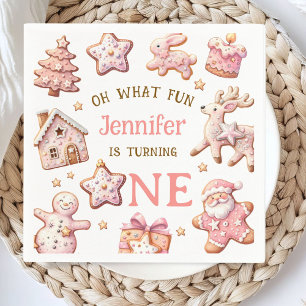 Oh What Fun Pink Cookies Christmas 1st Birthday Napkin