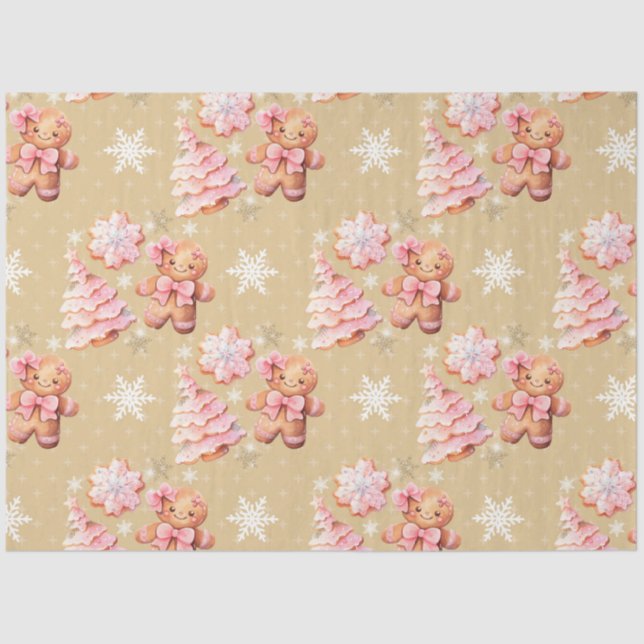 Oh what Fun pink gingerbread man pink Christmas Tissue Paper (Front)