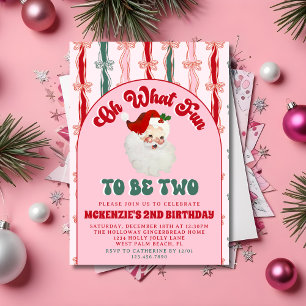 Oh What Fun Pink Santa Christmas 2nd Birthday Invitation