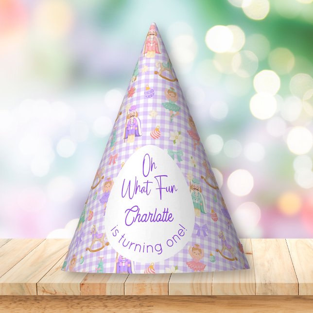 Oh What Fun Purple Gingham Nutcracker Birthday Party Hat (Creator Uploaded)