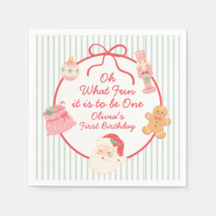 Oh What Fun Retro Christmas 1st birthday Napkin