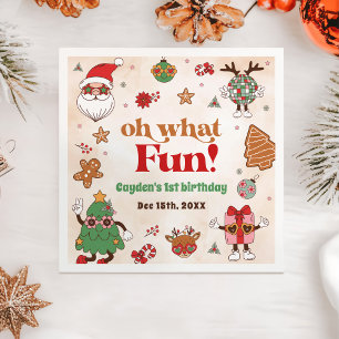 Oh What Fun Retro Christmas First Birthday Napkin