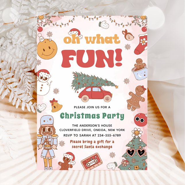 Oh What Fun Retro Christmas Party Invitation (Creator Uploaded)
