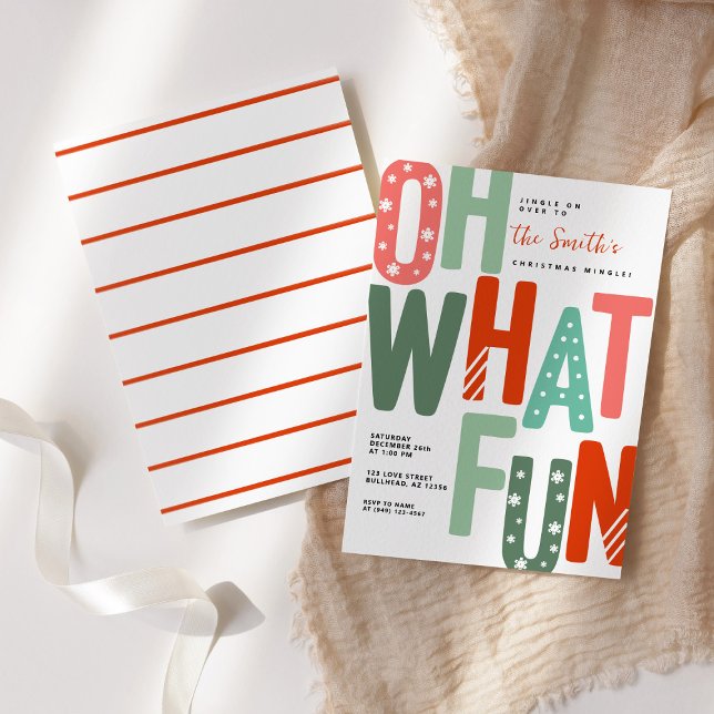 Oh What Fun Retro Colourful Christmas Holiday  Invitation (Creator Uploaded)