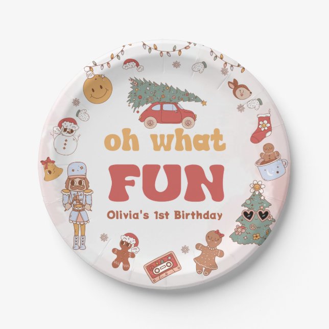 Oh What Fun Santa Chirstmas Birthday Paper Plate (Front)