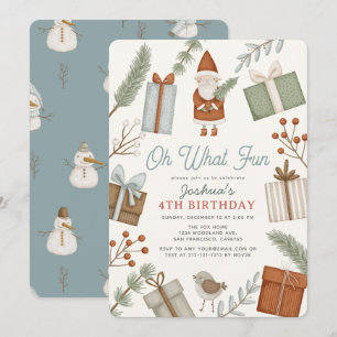 Oh What Fun Santa Claus Holiday Boy Birthday Invitation