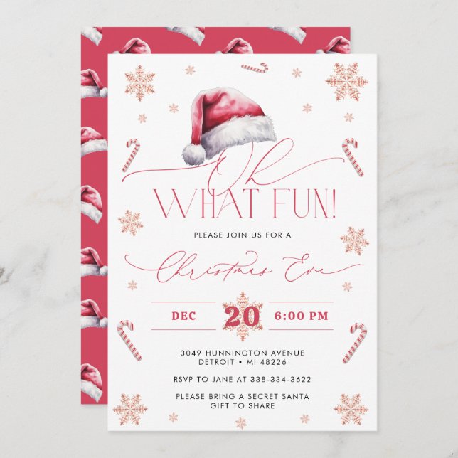 Oh What Fun Santa Hat Holiday Christmas Eve Party  Invitation (Front/Back)