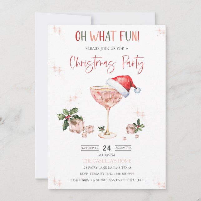 Oh What Fun Santa Hat Noël Fête Invitation (Devant)